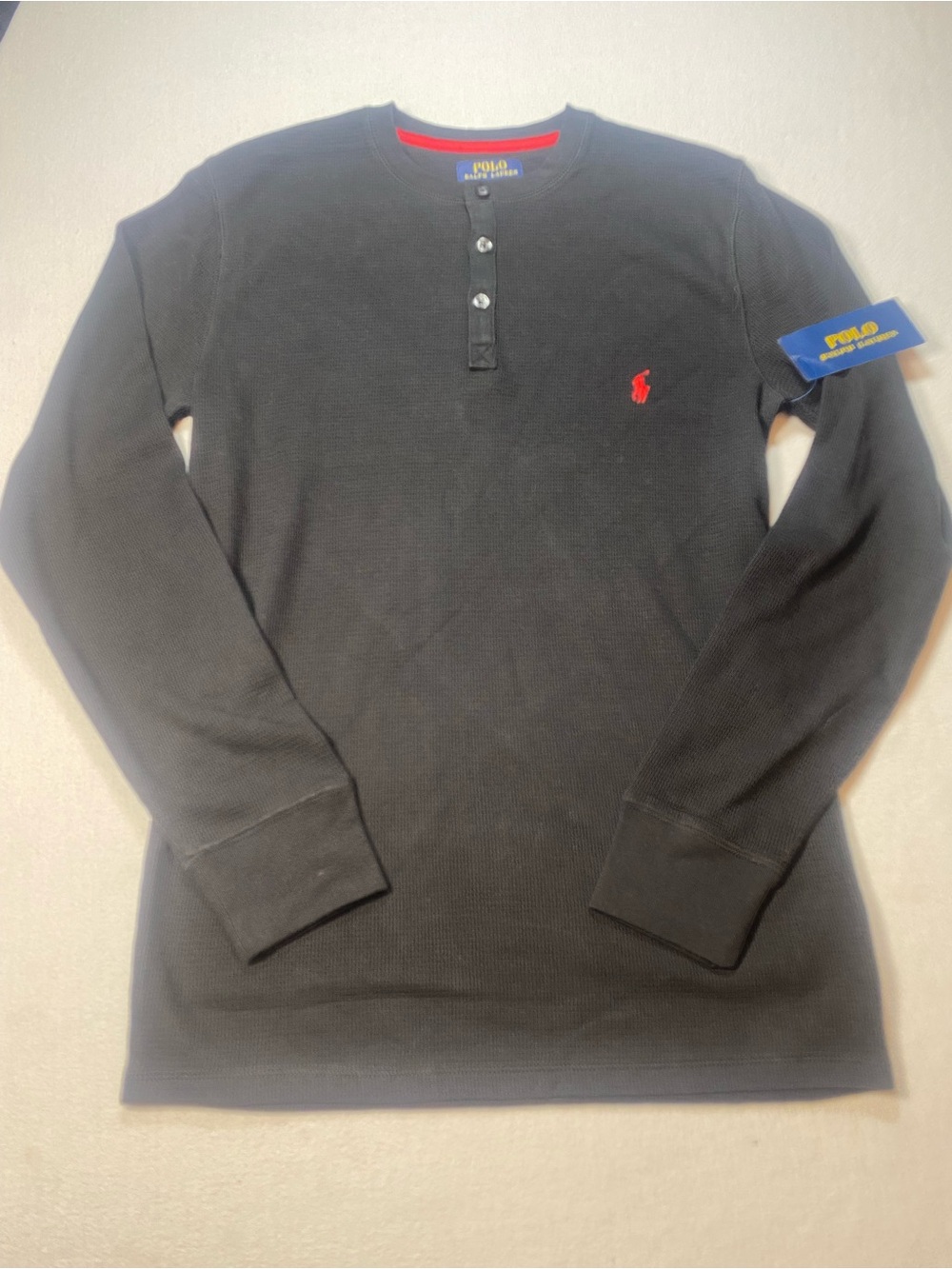 Polo Ralph Lauren Black Waffle-Knit Long Sleeve Henley small